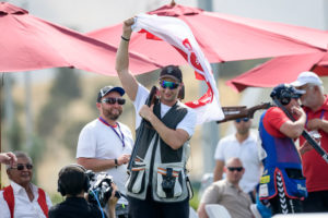 BAKU - JUNE 23: Bronze medalist Piotr KOWALCZYK of Poland competes in the Trap Men Finals at the Baku Olympic Shooting Range during Day 2 of the ISSF World Cup Rifle/Pistol/Shotgun on June 23, 2016 in Baku, Azerbaijan. (Photo by Nicolo Zangirolami)