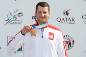 BAKU - JUNE 23: Bronze medalist Piotr KOWALCZYK of Poland competes in the Trap Men Finals at the Baku Olympic Shooting Range during Day 2 of the ISSF World Cup Rifle/Pistol/Shotgun on June 23, 2016 in Baku, Azerbaijan. (Photo by Nicolo Zangirolami)